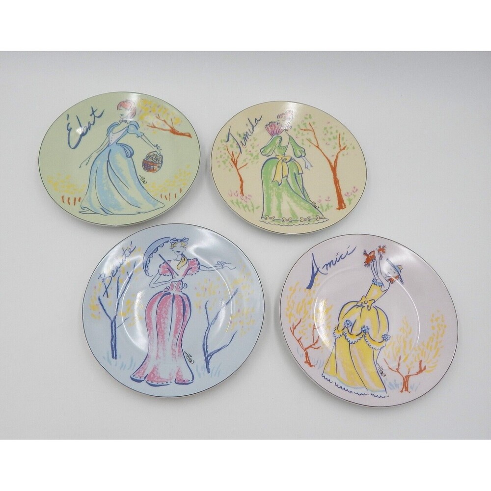 I. Godinger Victorian Women Ladies Dress Dessert Plates Pastel Spring S/4